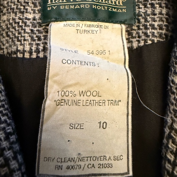 Vintage Harve Bernard 100% Wool Genuine Leather Trim Blazer Women’s 10 Blk Grey - Picture 6 of 9